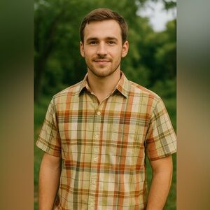 Naturalife 100% Cotton Plaid Short Sleeve Button-Up Shirt Men’s Medium